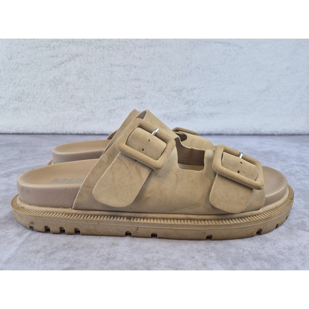 MIA Lunna Tan Beige Double Buckle Platform Slide Sandals Womens 8.5M